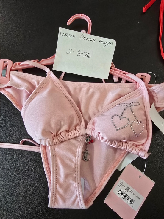 Juicy Couture Other - Juicy Couture Blush Pink Triangle Bikini with Rhinestone Cherry